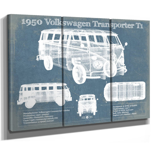 1950 Volkswagen Transporter T1 Vintage Blueprint Auto Print