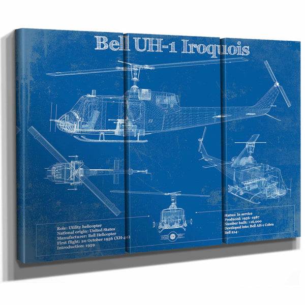 Bell UH-1 Iroquois (Huey) Vintage Blueprint Helicopter Print