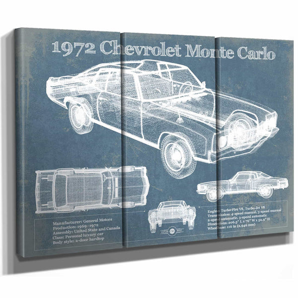 1972 Chevrolet Monte Carlo Blueprint Vintage Auto Patent Print