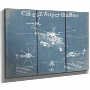 Sikorsky CH-53E Super Stallion Vintage Aviation Blueprint Military Print