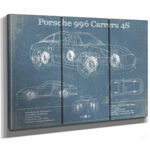 Porsche 996 Carrera 4S Vintage Blueprint Auto Print