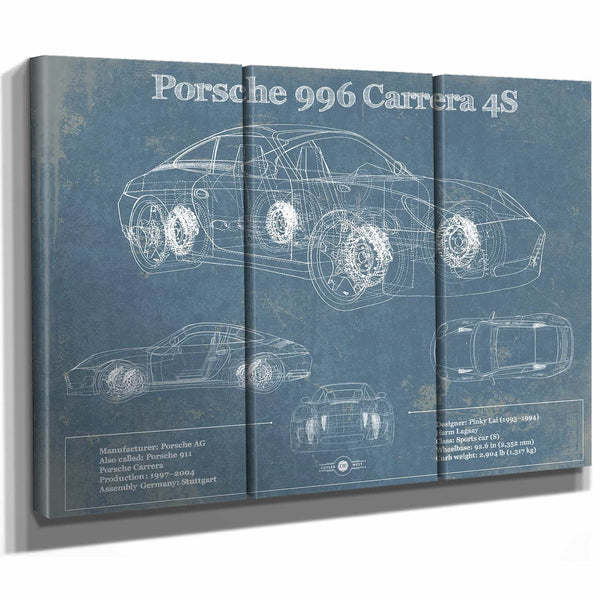Porsche 996 Carrera 4S Vintage Blueprint Auto Print