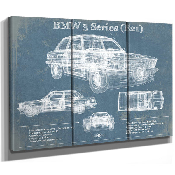 BMW 3 Series E21 Vintage Blueprint Auto Print