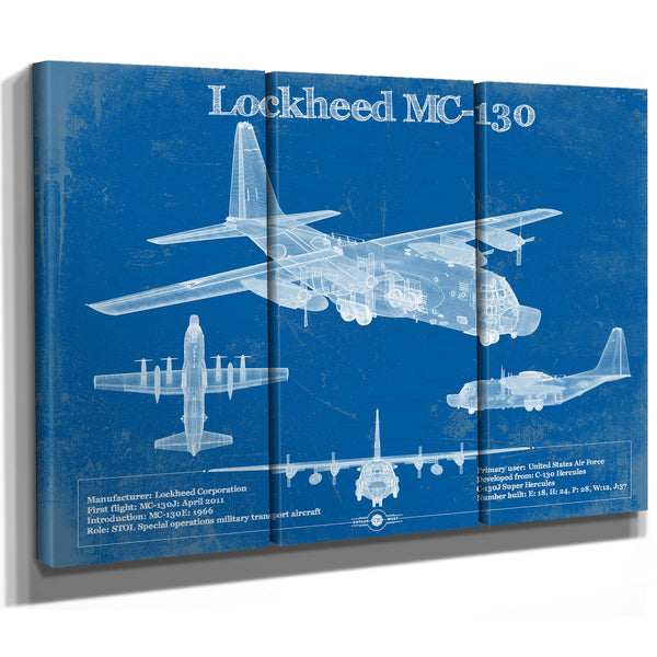 Lockheed MC-130 Vintage Aviation Blueprint Military Print