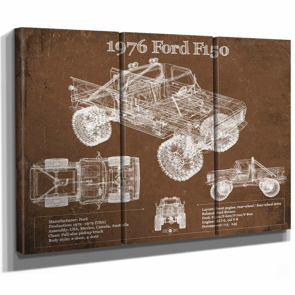 1976 Ford F150 Highboy Truck Vintage Blueprint Auto Print