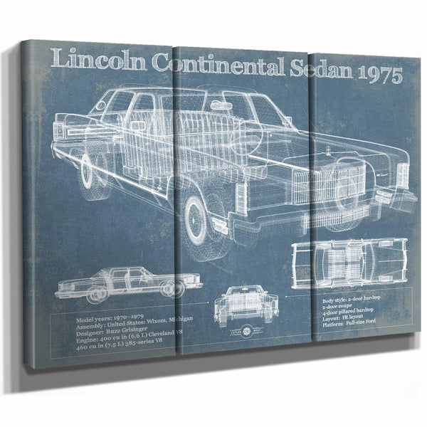 Lincoln Continental Sedan 1975 Vintage Blueprint Auto Print