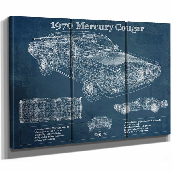 1970 Mercury Cougar Eliminator Blueprint Vintage Auto Print