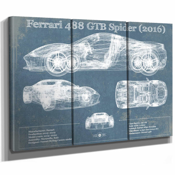 Ferrari 488 GTB Spider (2016) Blueprint Vintage Auto Print