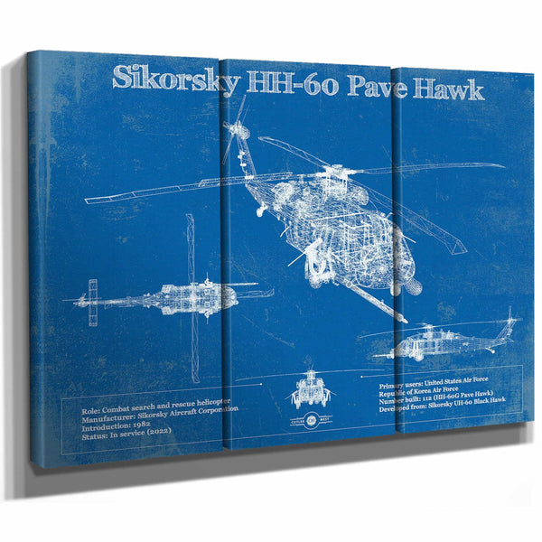 Sikorsky HH-60 Pave Hawk Vintage Aviation Blueprint Military Print