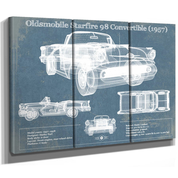 Oldsmobile Starfire 98 Convertible (1957) Blueprint Vintage Auto Print