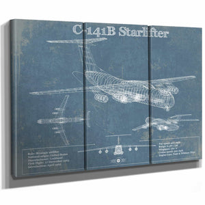 C-141B Starlifter Vintage Aviation Blueprint Military Print