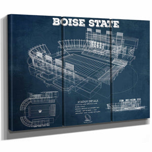 Boise State Broncos Art - Vintage Boise State Stadium Blueprint Art Print