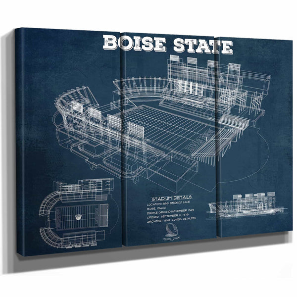 Boise State Broncos Art - Vintage Boise State Stadium Blueprint Art Print