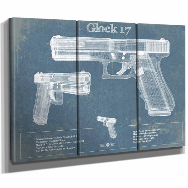 Glock 17 Blueprint Vintage Gun Print