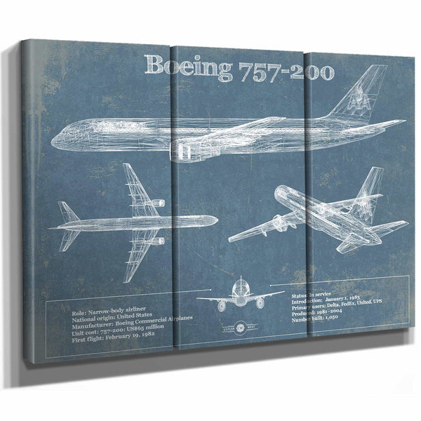 Boeing 757-200 Vintage Original Blueprint Art Print - Custom Pilot Name Can Be Added