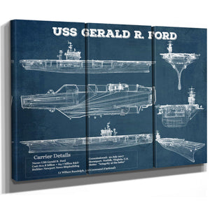 USS Gerald R. Ford (CVN-78) Aircraft Carrier Blueprint Original Military Wall Art - Customizable