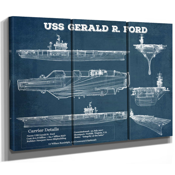 USS Gerald R. Ford (CVN-78) Aircraft Carrier Blueprint Original Military Wall Art - Customizable