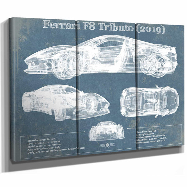 Ferrari F8 Tributo (2019) Blueprint Vintage Auto Print