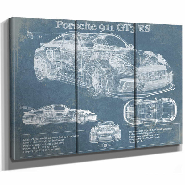 Porsche 911 GT3 RS Vintage Blueprint Auto Print