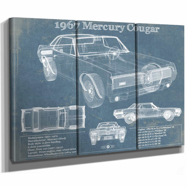 1967 Mercury Cougar Vintage Blueprint Auto Print