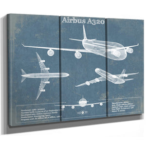 Airbus A320 Vintage Aviation Blueprint Print
