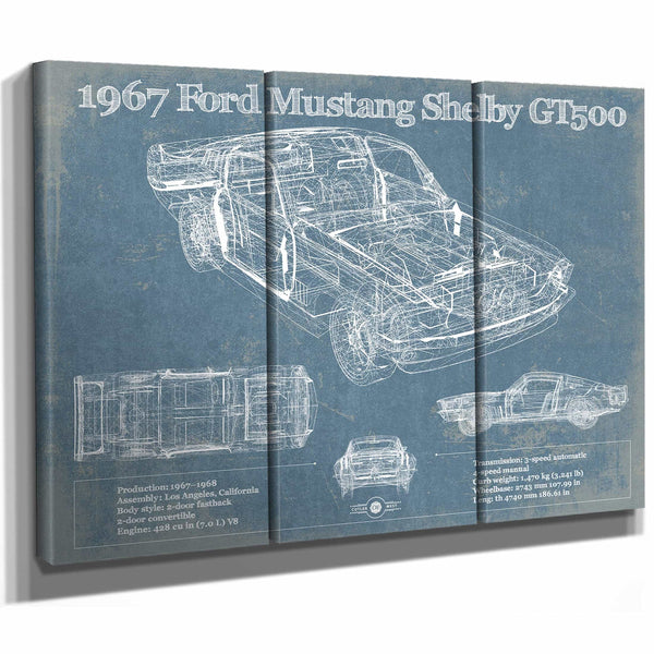 1967 Ford Mustang Shelby GT500 Vintage Blueprint Auto Print
