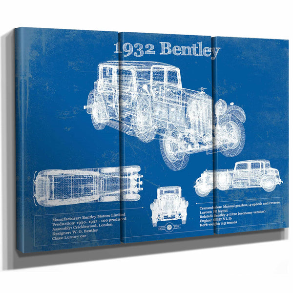 1932 Bentley Vintage Blueprint Auto Print