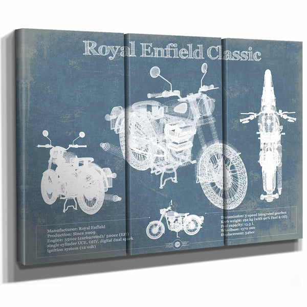 Royal Enfield Classis 350 And 500 Blueprint Motorcycle Patent Print