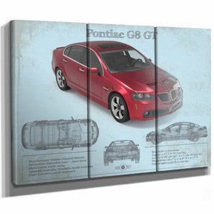 Pontiac G8 Gt Sport Red Metallic Blueprint Vintage Auto Print