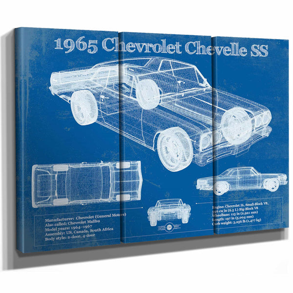 1965 Chevrolet Chevelle Malibu SS Vintage Blueprint Auto Print