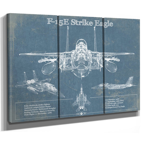 McDonnell Douglas F-15E Strike Eagle Vintage Aviation Blueprint Military Print - Custom Name and Squadron Text