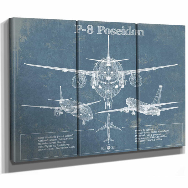 P-8A Poseidon Aircraft Blueprint Original Military Wall Art
