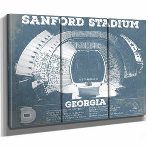 Georgia Bulldogs Football Team Colors - Sanford Stadium Vintage Football Blueprint Art Print
