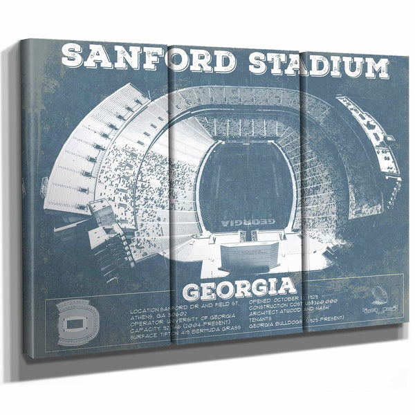 Georgia Bulldogs Football Team Colors - Sanford Stadium Vintage Football Blueprint Art Print