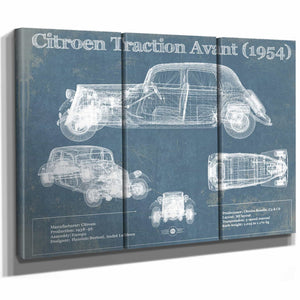 Citroen Traction Avant (1954) Vintage Blueprint Auto Print