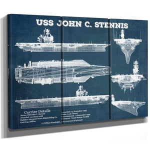 USS John C Stennis (CVN-74) Aircraft Carrier Blueprint Original Military Wall Art - Customizable