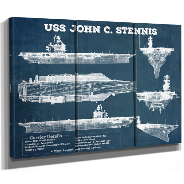 USS John C Stennis (CVN-74) Aircraft Carrier Blueprint Original Military Wall Art - Customizable