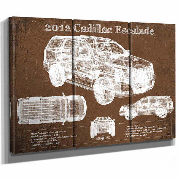 2012 Cadillac Escalade Blueprint Vintage Auto Print