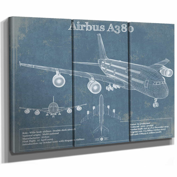 Airbus A380 Vintage Aviation Blueprint Print - Custom Pilot Name can be Added