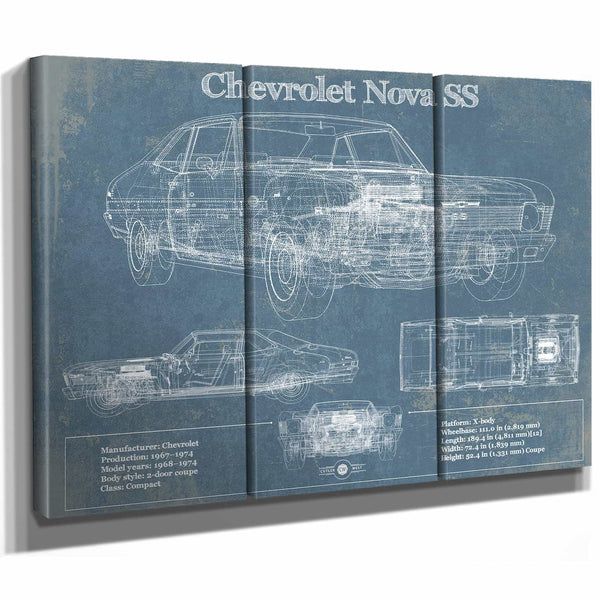 Chevrolet Nova SS Blueprint Vintage Auto Patent Print