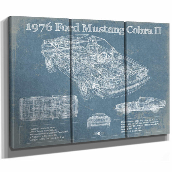 1976 Ford Mustang Cobra II Blueprint Vintage Auto Print