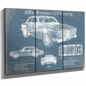 Alfa Romeo GTV 1974 Bel Air Sport Coupé Blueprint Vintage Auto Print