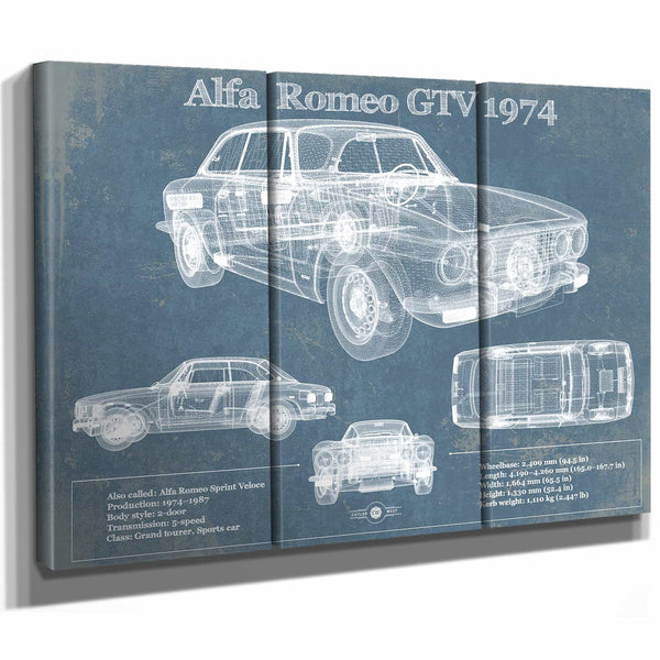 Alfa Romeo GTV 1974 Bel Air Sport Coupé Blueprint Vintage Auto Print