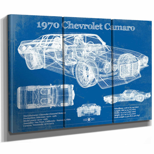 1970 Chevrolet Split Bumper Camaro Blueprint Vintage Auto Patent Print