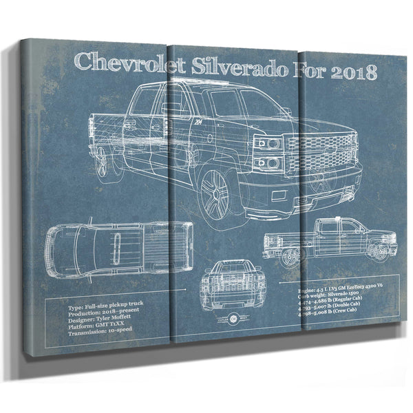 Chevrolet Silverado 2018 Blueprint Vintage Truck Patent Print