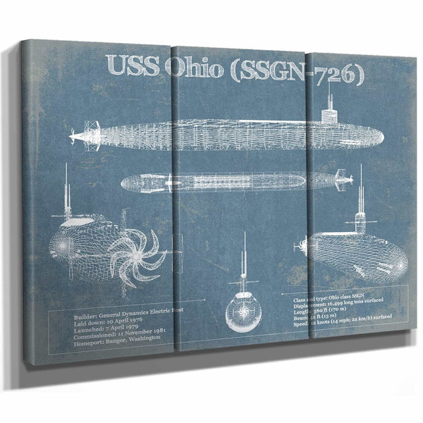 USS Ohio (SSGN-726) Blueprint Original Military Wall Art - Customizable