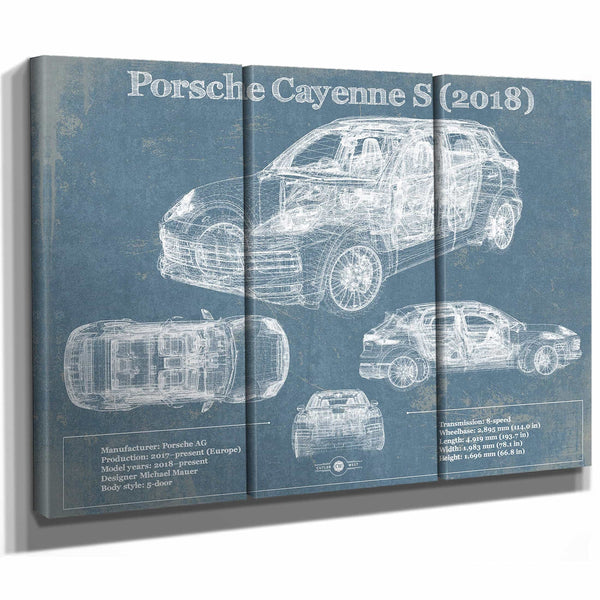 Porsche Cayenne S 2018 Vintage Blueprint Auto Print