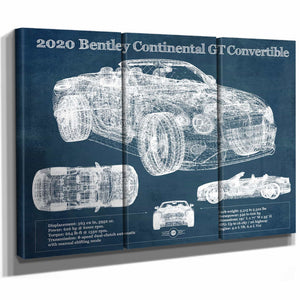 2020 Bentley Continental Gt Convertible Vintage Blueprint Auto Print