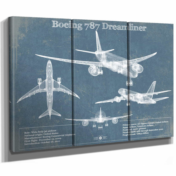 Boeing 787 Dreamliner Vintage Aviation Blueprint Print - Custom Pilot Name Can Be Added
