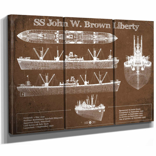 SS John W. Brown Liberty ship Blueprint Original Military Wall Art - Customizable